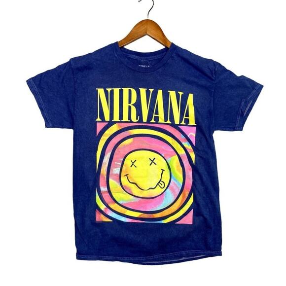 Nirvana Vintage Style Smile Back Short Sleeve Unisex T Shirt Crew Neck M Blue - Picture 1 of 15
